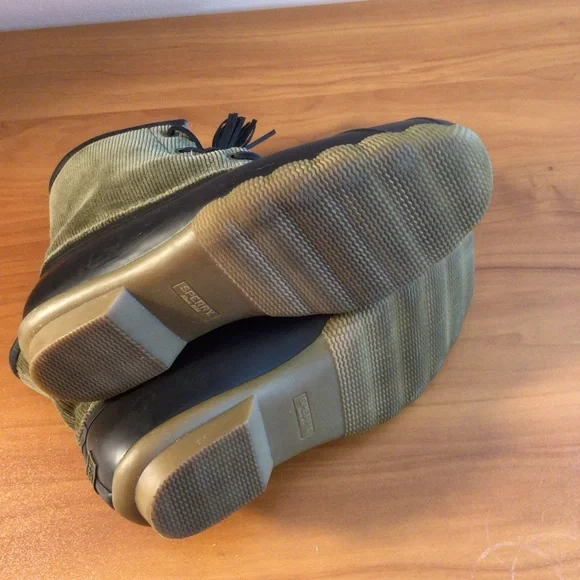 SPERRY Saltwater Tassel Corduroy Black and Olive Duck Boots Women’s Size 8.5 - Picture 8 of 8